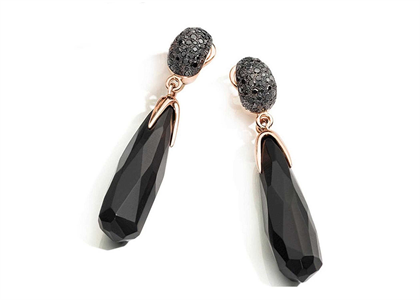 Rose Gold Plated Black CZ Gemstone Dangle Earring